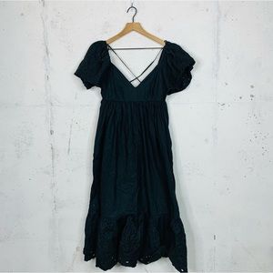 Zara Black Maxi Eyelet Flounce Hem Dress Size Medium